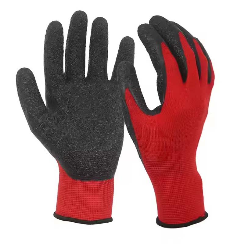 13G Polyester Lined Crinkle Latex Palm Coated Rubber Dipped Labor Protective Industrial Work Gloves