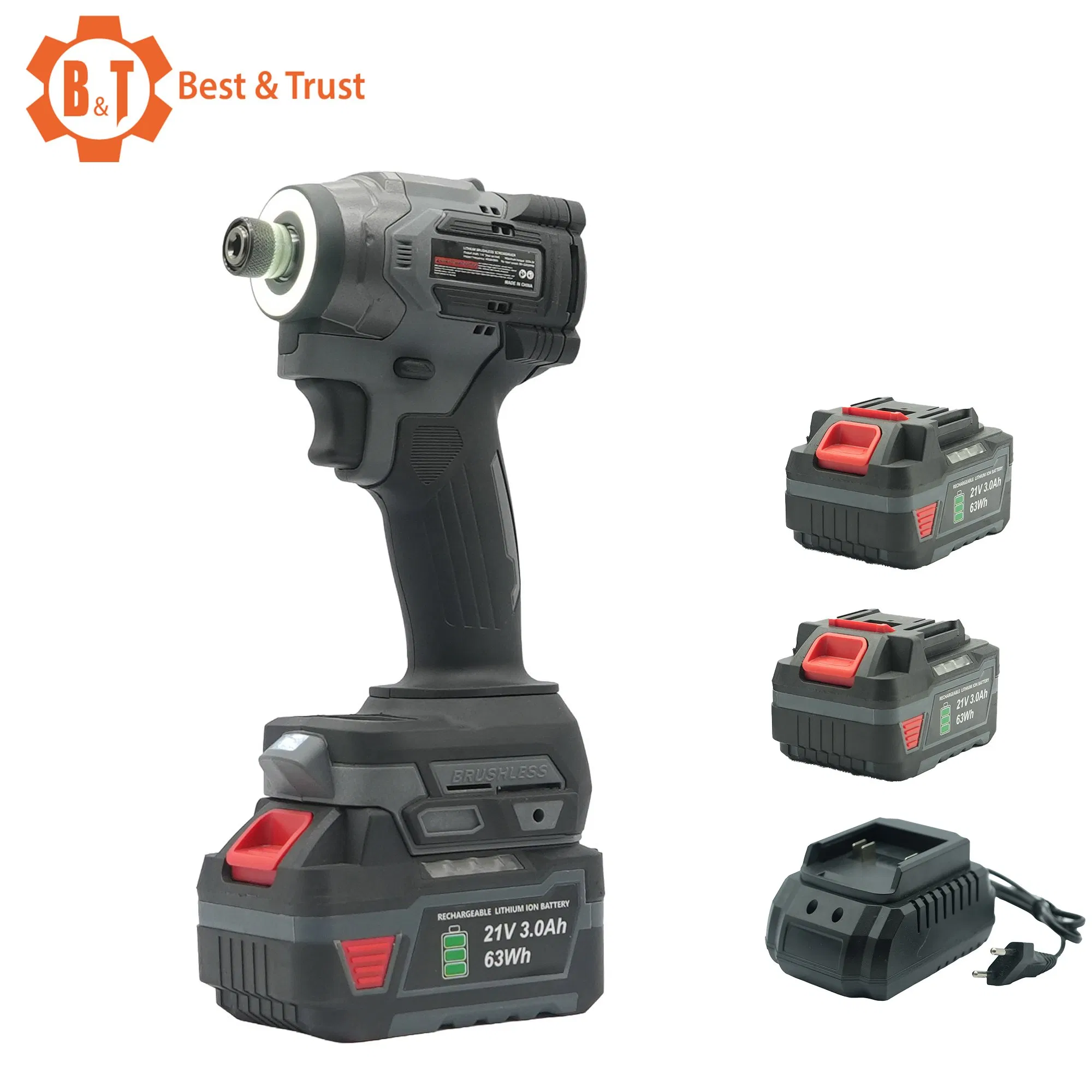 21V Cordless Brushless 5 Gears Adjustment Impact Screwdriver Power Drill Tool Set