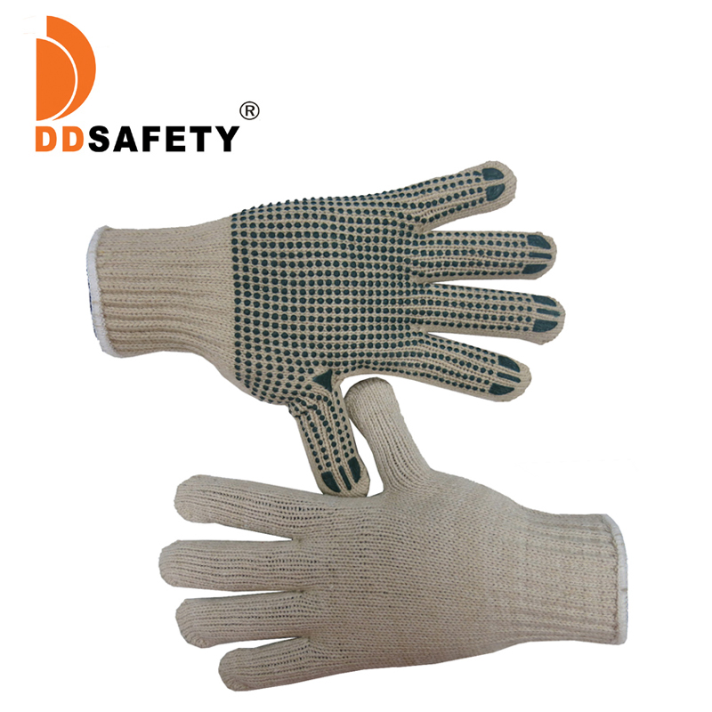 7G Gants antidérapants en tricot de coton/polyester naturel vert foncé avec points en PVC