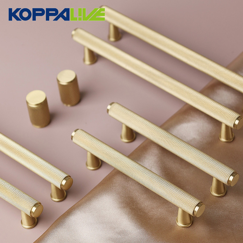 Gold Knurled Brass Cabinet and Drawer Handles - Wardrobe and Kitchen Cabinet Pulls