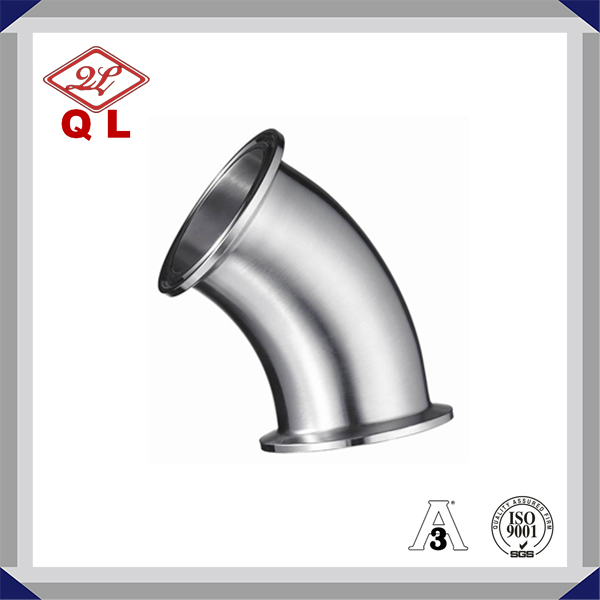 Codo sanitario de acero inoxidable de 45 grados con conexión Tri Clamp/soldadura