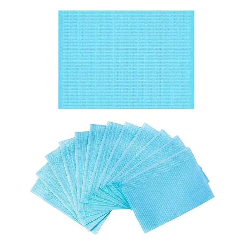 Disposable Dental Paper Bibs Without Tie, 2-Ply Paper + 1-Ply Poly, Waterproof Absorbent, 13x18 Inch, 125pcs/Bag