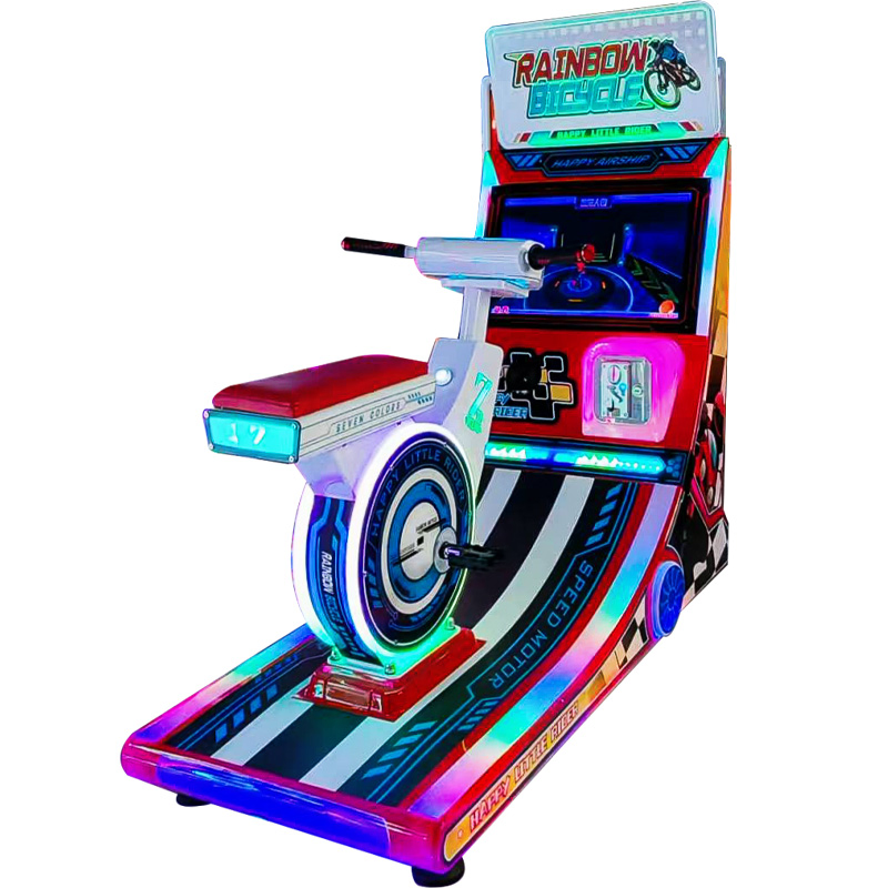 Coin Operated Kids Sports Game Machine Happy Rainbow Bikes