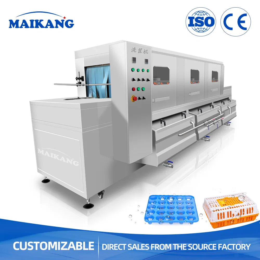Commercial Electric Plastic Tray Crate Washing Machine Continuous Tunnel Turnover Cleaning Pallet Basket Rinsing Washer