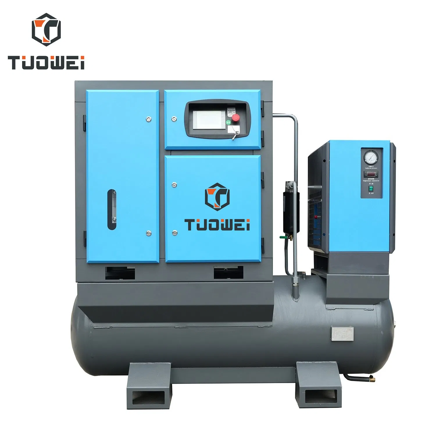 Tuowei 7.5kw 8bar All-in-One Rotary Screw Air Compressor with 350L Air Tank Fixed Speed Industrial Type