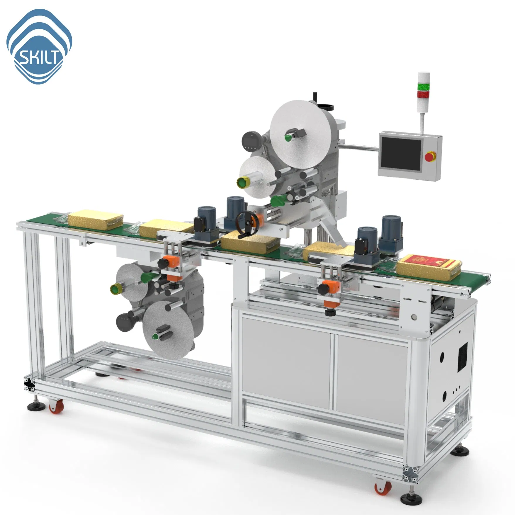 Skilt Auto Box Carton Bog Pouch Top Bottom Labeling Machine up and Down Two Sides Sticker Labeler Label Applicator Manufacturer