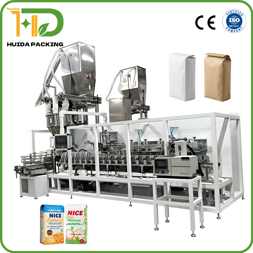 Máquina automática de envasado de bolsas tipo ladrillo de papel kraft para harina con llenador de tornillo