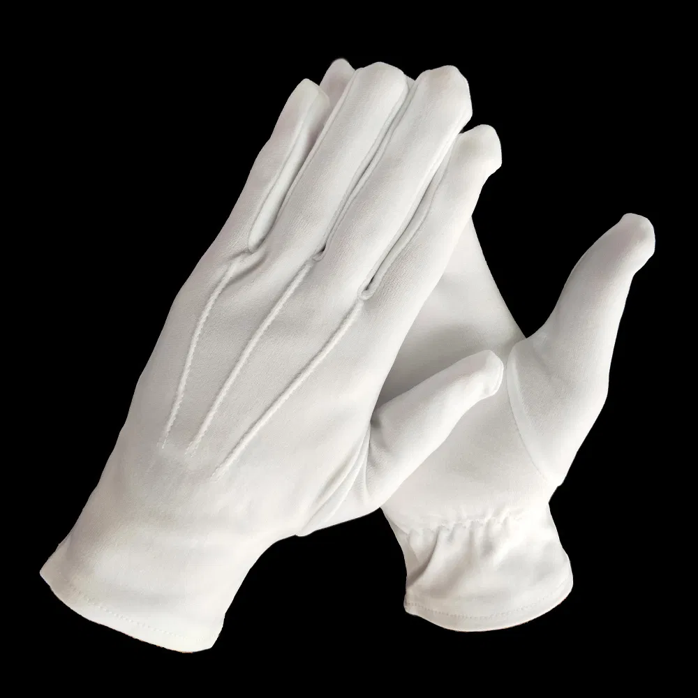 Guantes blancos de nailon poliamida con tres rayas para desfile de ceremonia de banda de música