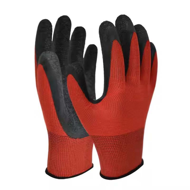 Guantes de protección con recubrimiento de látex arrugado en la palma, estilo económico, de poliéster 13G