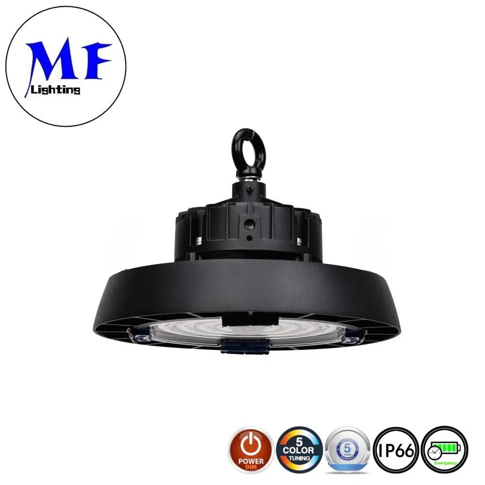 Sensor de atenuación 0-10V / Dali, emergencia de 2 horas, IP66, 100W, 150W, 200W, luz LED de alta bahía para taller y fábrica con ángulo de haz conmutable y zoom ajustable