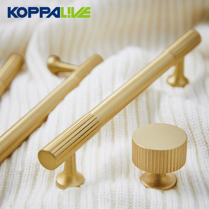 Solid Brass Furniture Hardware Drawer Pull Linear Fluted Straight Stripe Brushed Gold Kitchen Cabinet Handle for Cupboard