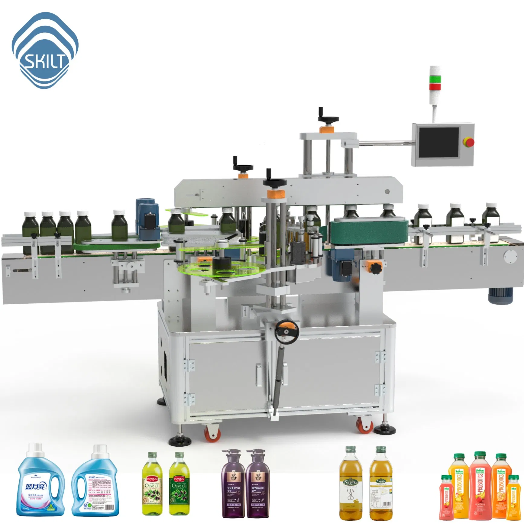 Skilt Sticker Automatic High Speed Round Square Cans Jars Flat Bottle Front Back Two Sides Wrap Around Labeling Machine Labeller Label Applicator Manufacturer