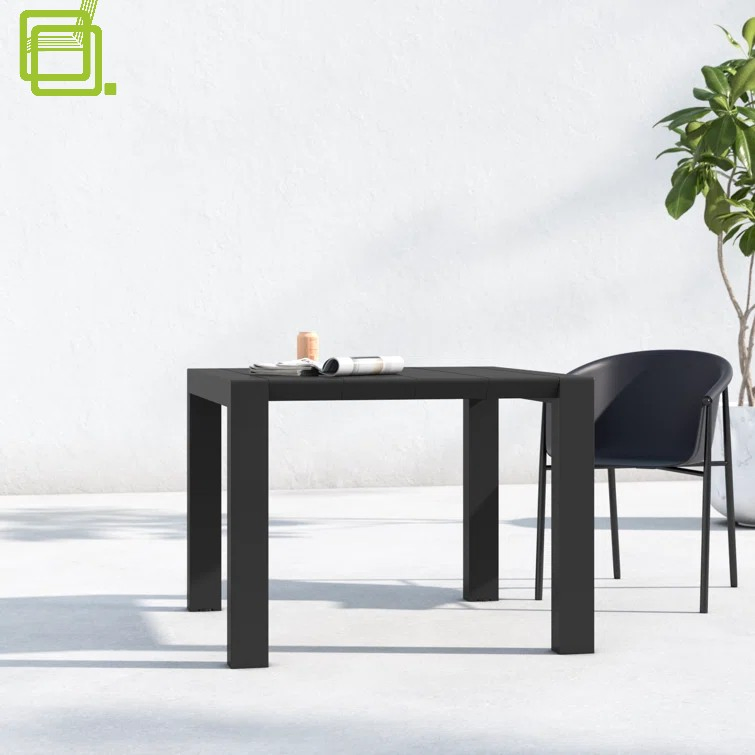 Glossy Black Aluminum Modern Easy Clean Terrace Dining Table