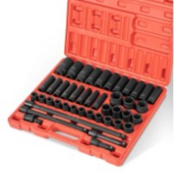 Juego de dados de impacto de 1/2", juego de dados métricos de 43 piezas con accionamiento de 1/2 pulgada, Cr-V, 6 puntas