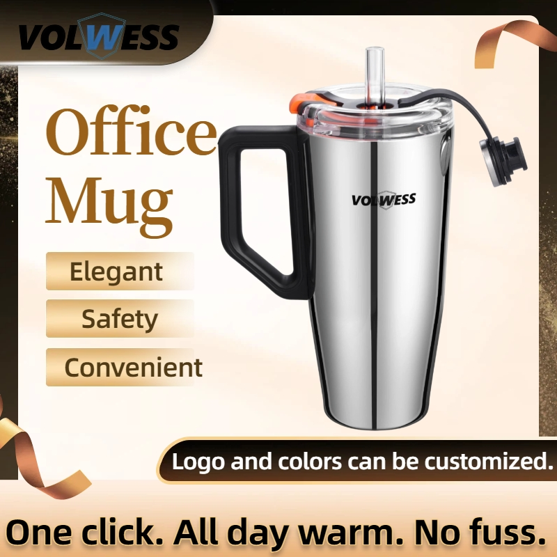 Large Capacity Stainless Steel Mirror Finish Insulated Customizable Office Mug with Straw