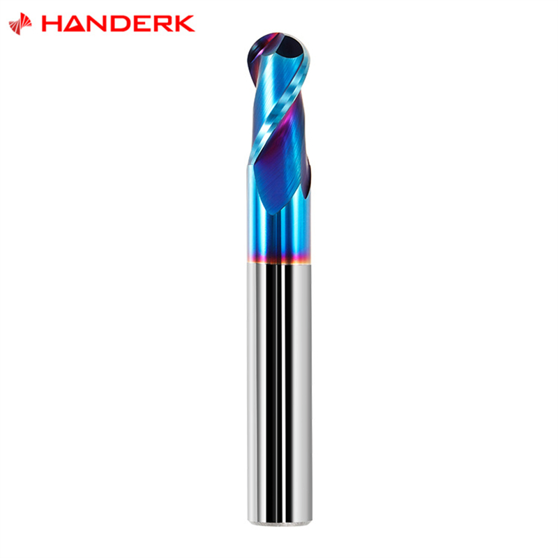 Handerk Durable Tungsten Carbide 2/4 Flute Ball Nose End Mill HRC65 with Nano Coated for CNC Tool