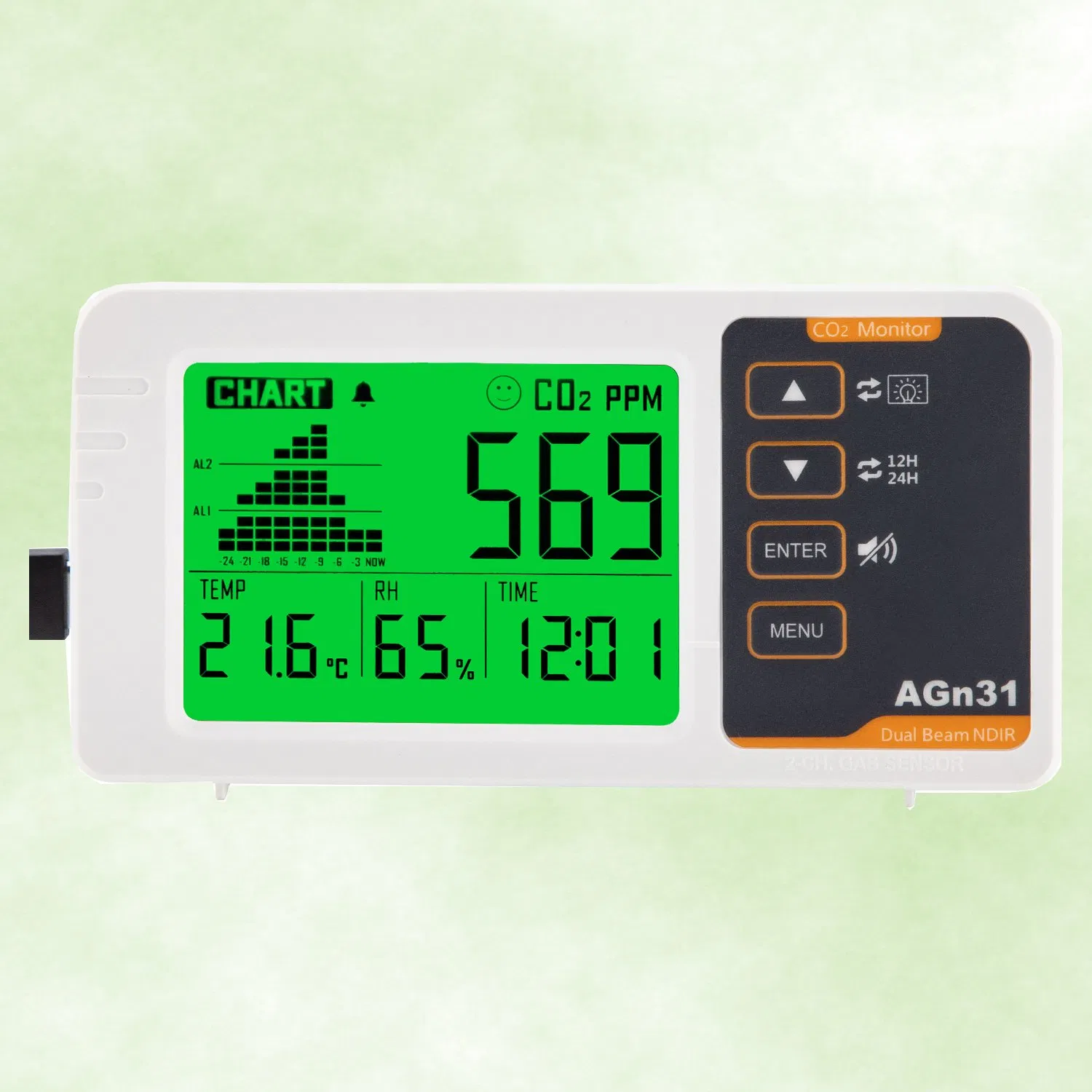 Detector inteligente de CO2/temperatura/humedad para la calidad del aire con registro de datos