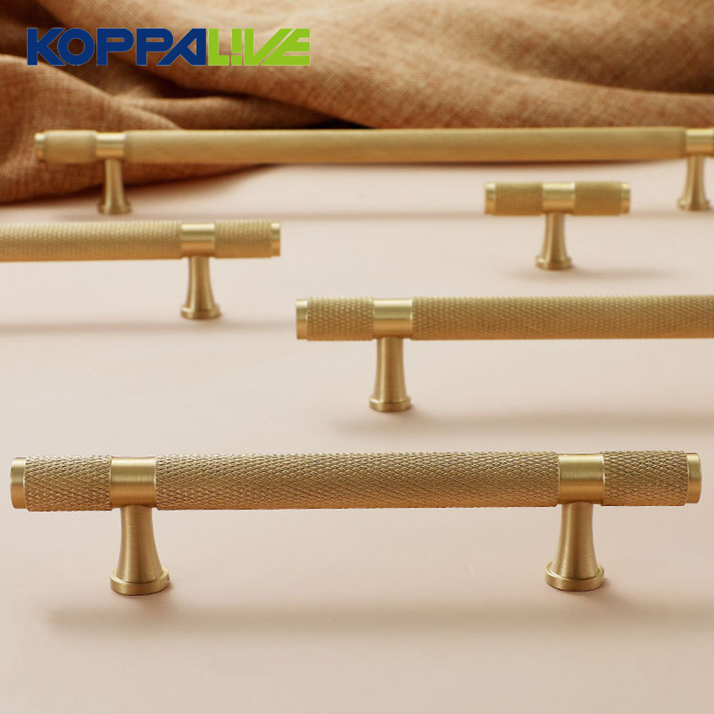 Koppalive Massiver Messing T-Stiel Verlängert 38cm 15 Zoll Küchentürgriffe Gebürstetes Gold Diamantgeschliffen Kreuz Rändel Schrankgriffe