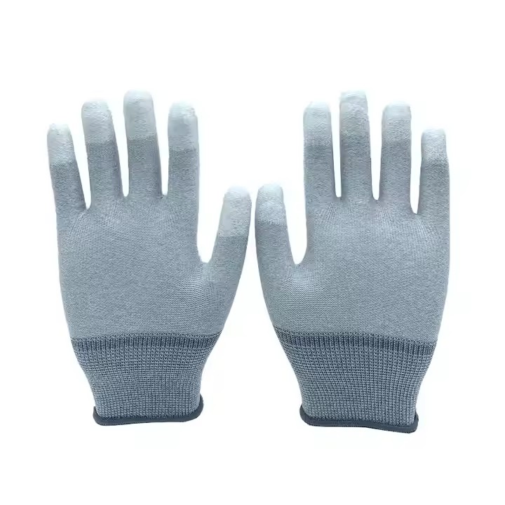 13 G Antistatic Carbon Fiber ESD Finger Top PU Coated Gloves