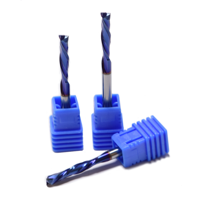Fresa de extremo de compresión de carburo profesional Weix, brocas CNC arriba y abajo para madera con recubrimiento nano azul