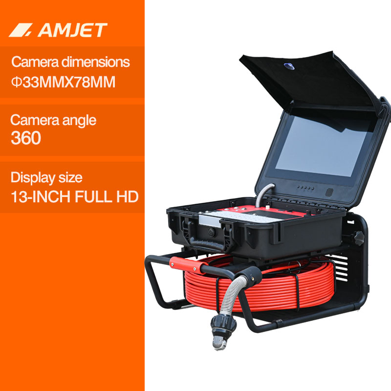 Amjet Drain Eye R13max Telecamera d'ispezione con supporto a rulli in acciaio inossidabile regolabile