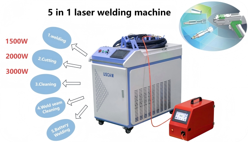 5 In1 Laser Welding/Cleaning/Cutting/Weld Seam Cleaning/Battery/Motor Welding Machine 2000W 3000W