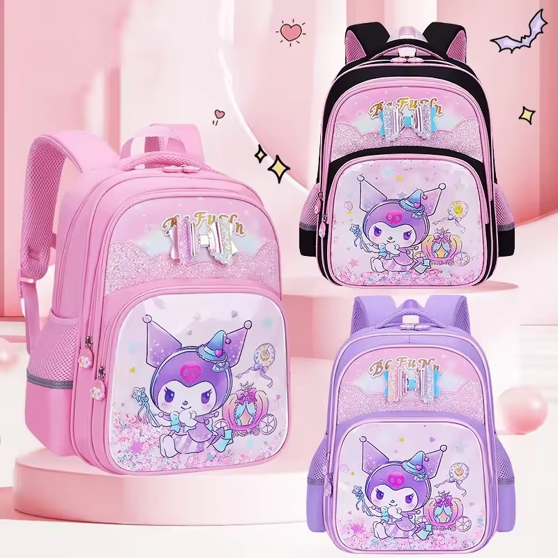 Kuromi Quicksand Styling Student School Bag PU Waterproof Primary Girl Backpack