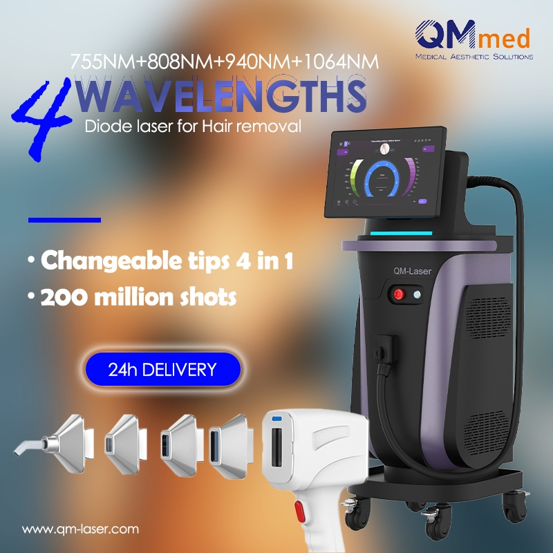 Diode Laser Hair Removal Machine 3 Wavelength 808nm Vertical 2 Handle