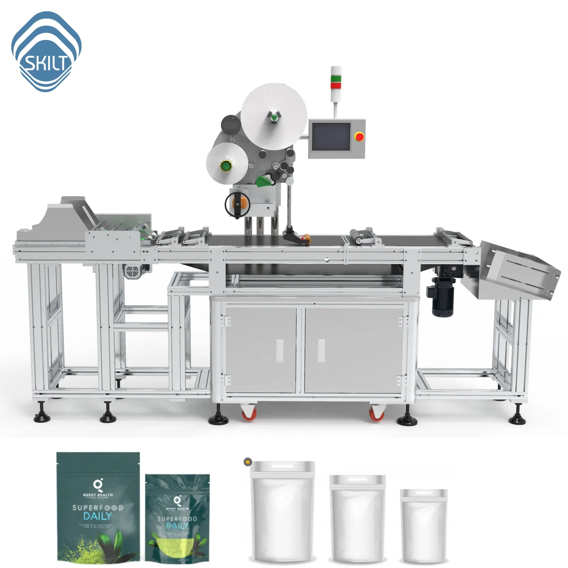 Skilt Auto High Speed Empty Zip Bag Pouch Unfolding Box Top Surface Plane Sticker Labeling Machine Labeller Label Applicator with Feeding Printer Manufacturer