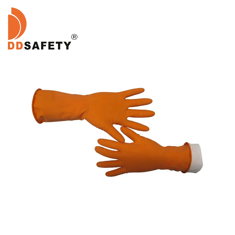 Orange Diamant Sprühflock Latex Synthetikgummi Langlebige Haushaltsreinigungs-Staubhandschuhe
