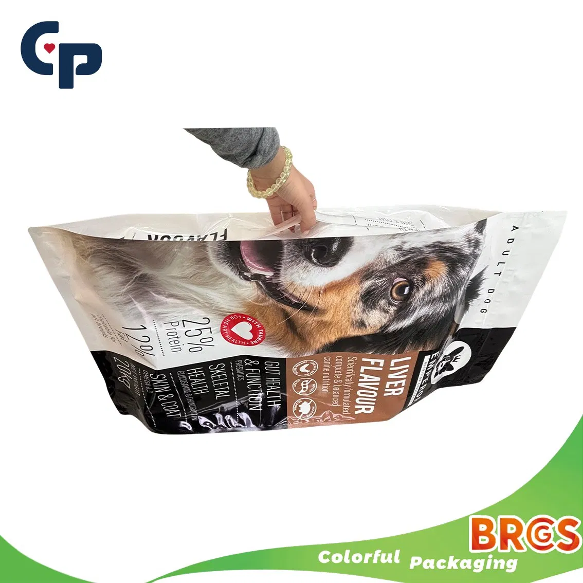 Sacchetti personalizzati stand up a fondo piatto con soffietti laterali, chiusura zip, Mylar Doypack, plastica per riso, caffè, noodle, zuppa, gatto, laminato sigillato, cane, manico in carta, imballaggio per cibo per animali domestici