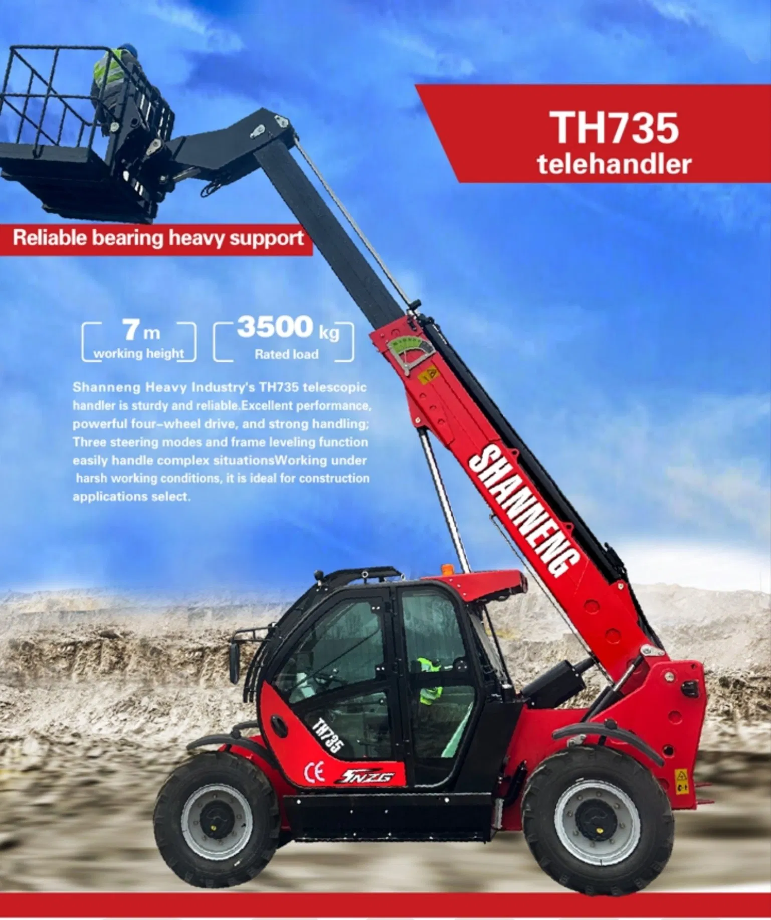 EPA CE 7m Height Forklift Small Telescopic Wheel Loader Telehandler for Manufacturer