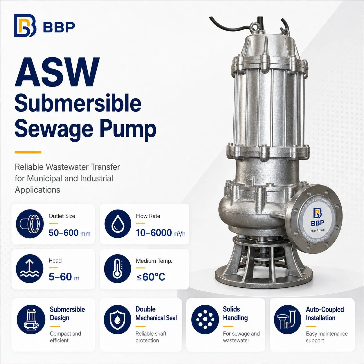 ASW Model Submersible Pump with Mechanical Seal and Max Flow Rate