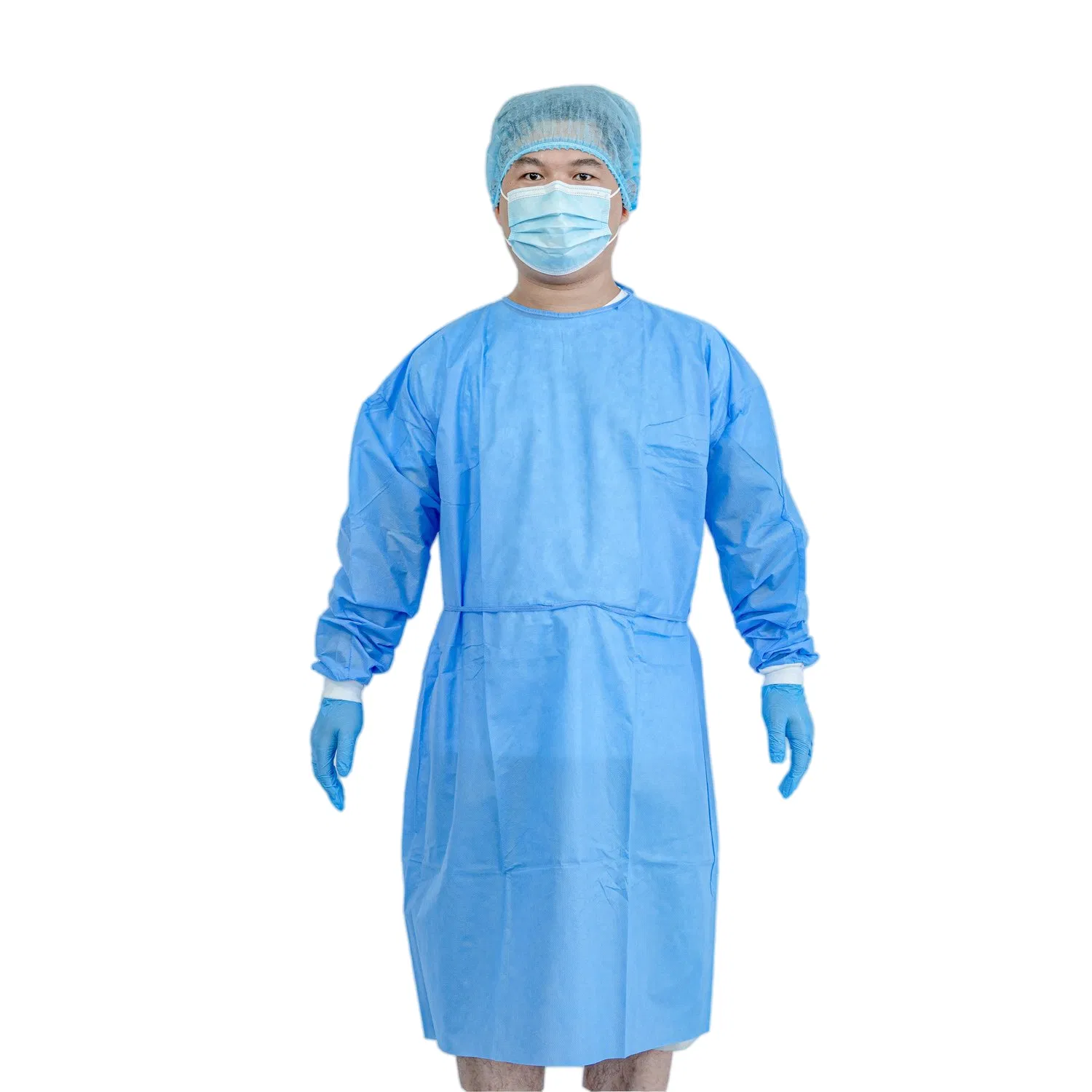 4 Strips Disposable Non Woven Protective SMS40GSM Isolation Gown