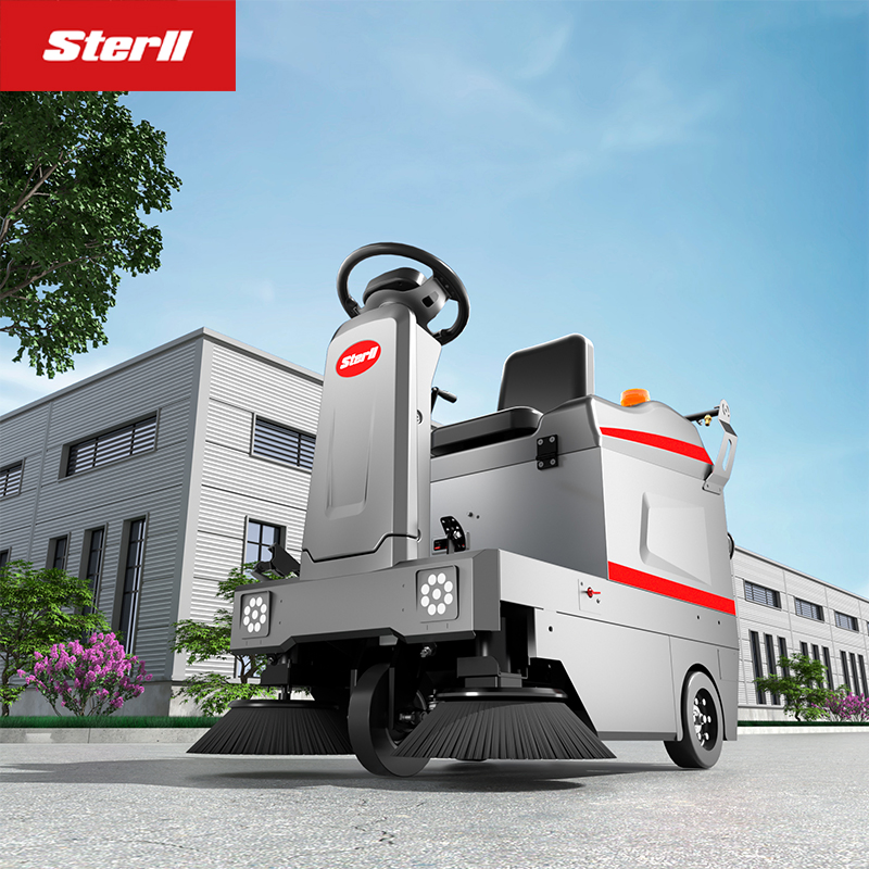 Ride on Floor Sweeper Warehouse Workshop Iron Filings Industrial Waste Sweeping Tricycle with Water Tank