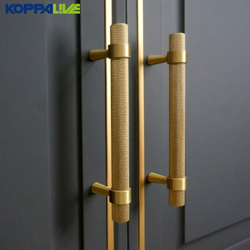 Knurled Kitchen Cabinet Door Handle Brushed Gold T Bar Cupboard Drawer Solid Brass Pull Handles