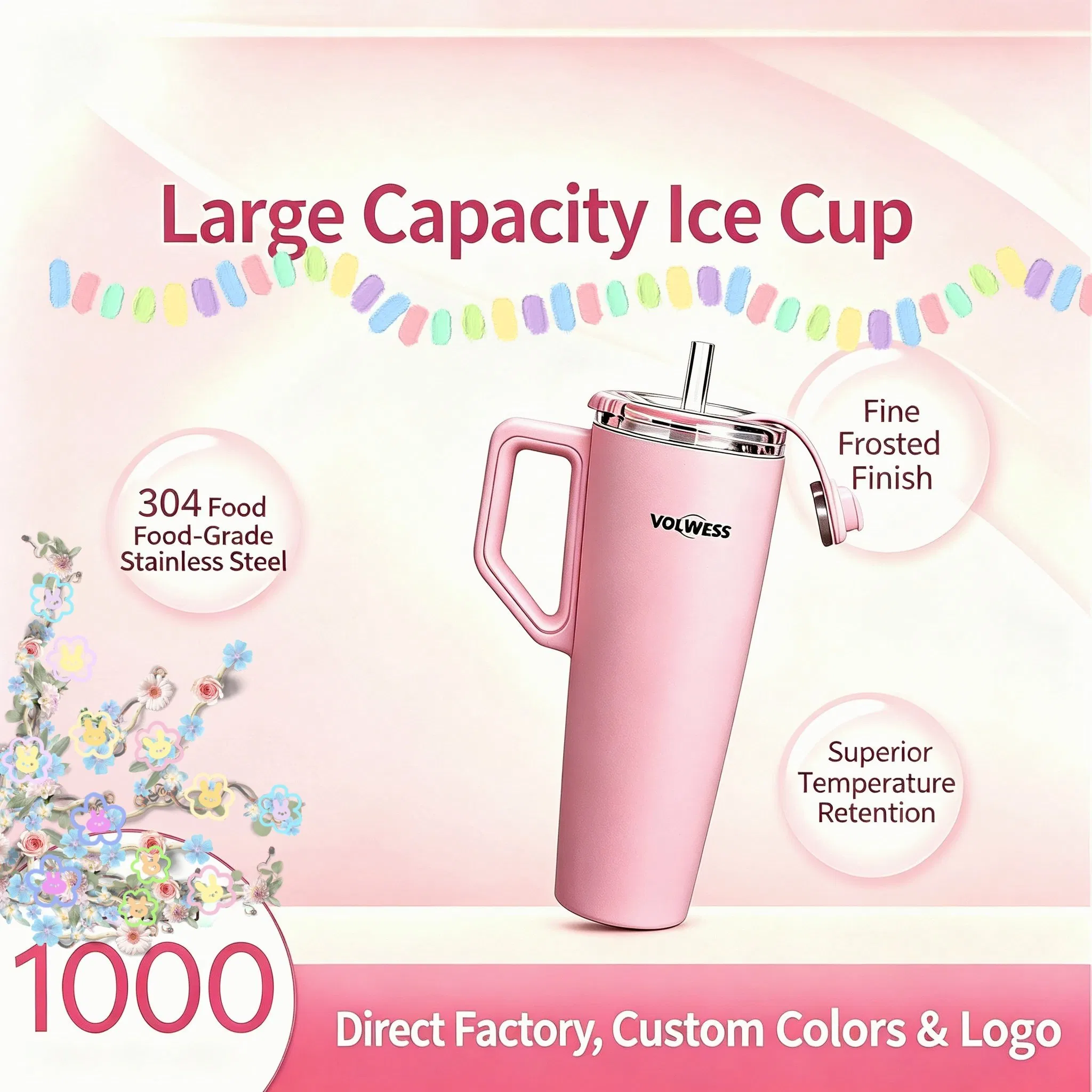Promotional 40oz Large Insulated Tumbler 304 Stainless Steel Splash Proof Lid Easy to Clean for Camping