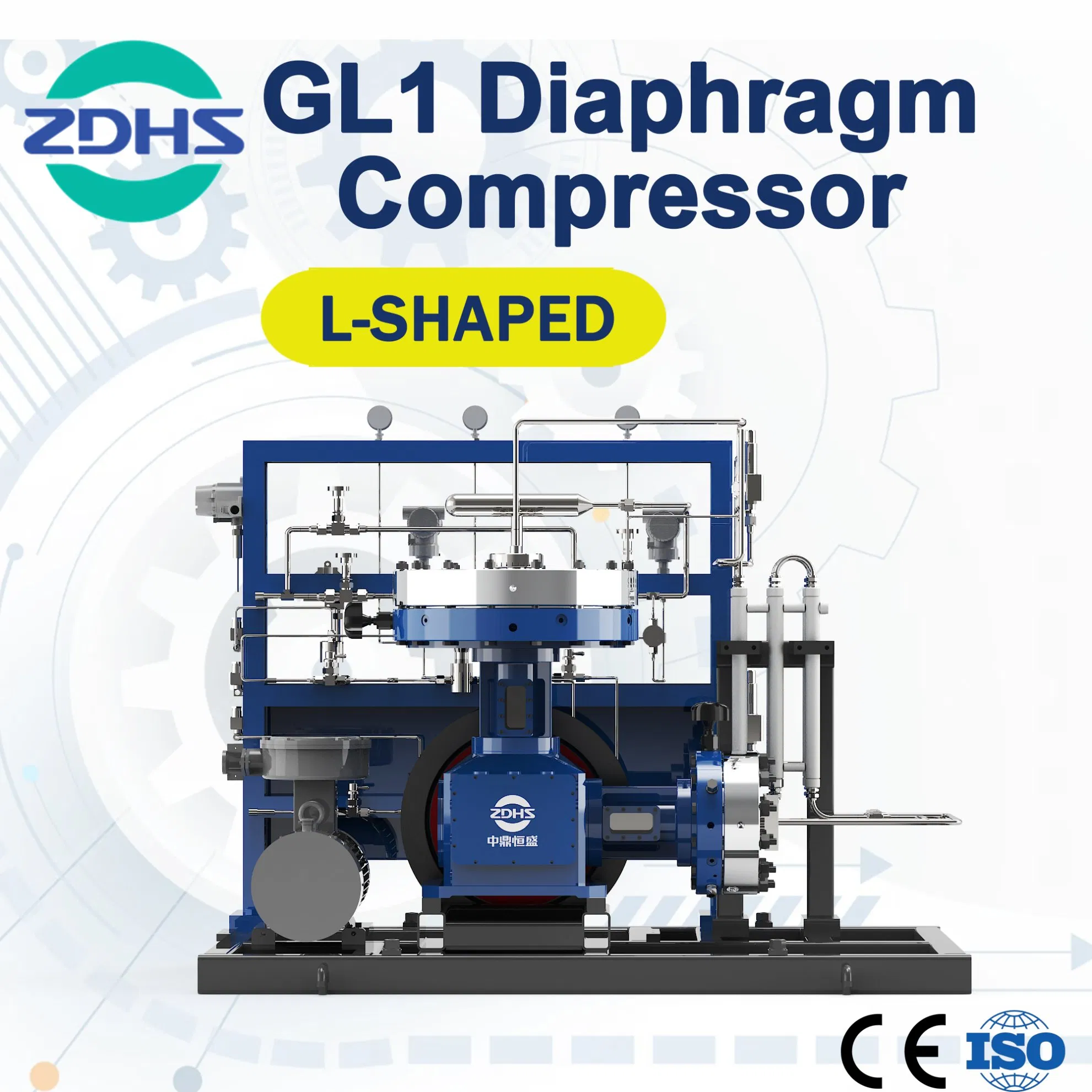 Compressore a diaframma per gas idrogeno/H2 con elevato rapporto di compressione e risparmio energetico, dimensioni ridotte