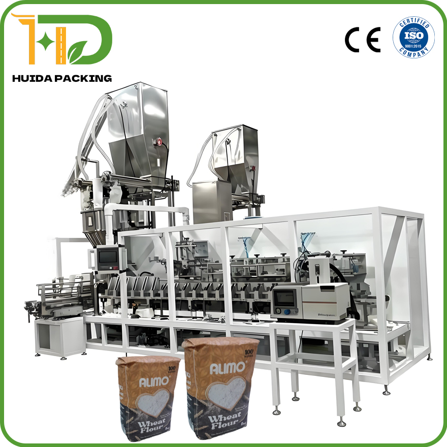 Máquina automática de envasado de harina en polvo de 1-5 kg con sistema de llenado por tornillo sinfín para bolsas de papel kraft
