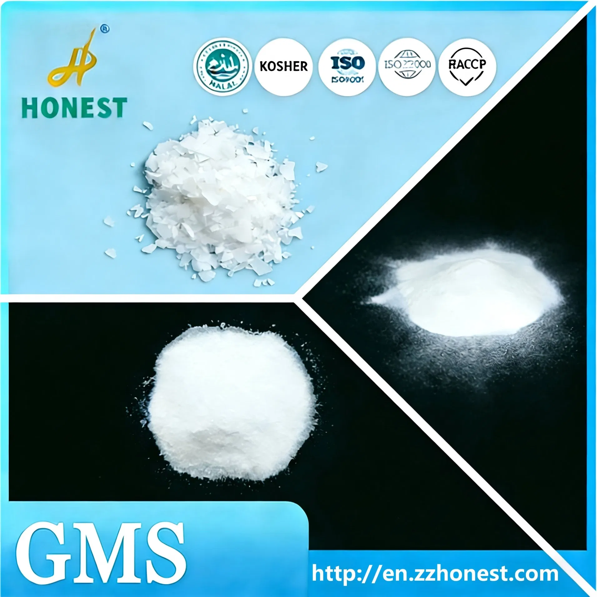 Honest GMS Food Emulsifier for Bread Milk Candy Meat Products E471 CAS No. 31566-31-1 Glycerol Monostearate