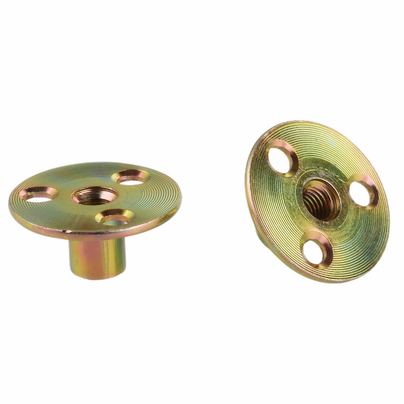Zinc Plated Round Base Climbing T Nut with Three Brad Hole Tee Nut