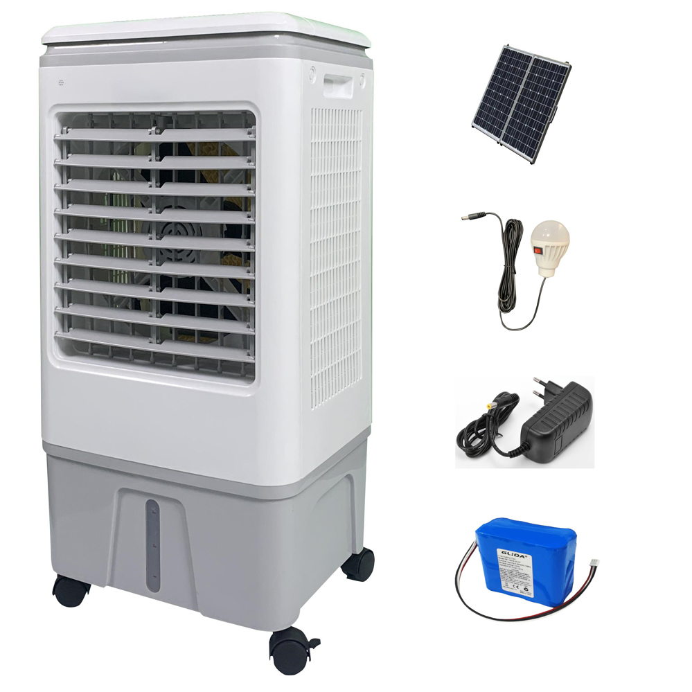 Refroidisseur d'air à courant continu avec batterie rechargeable, ventilateur solaire, climatiseur portable de petite taille