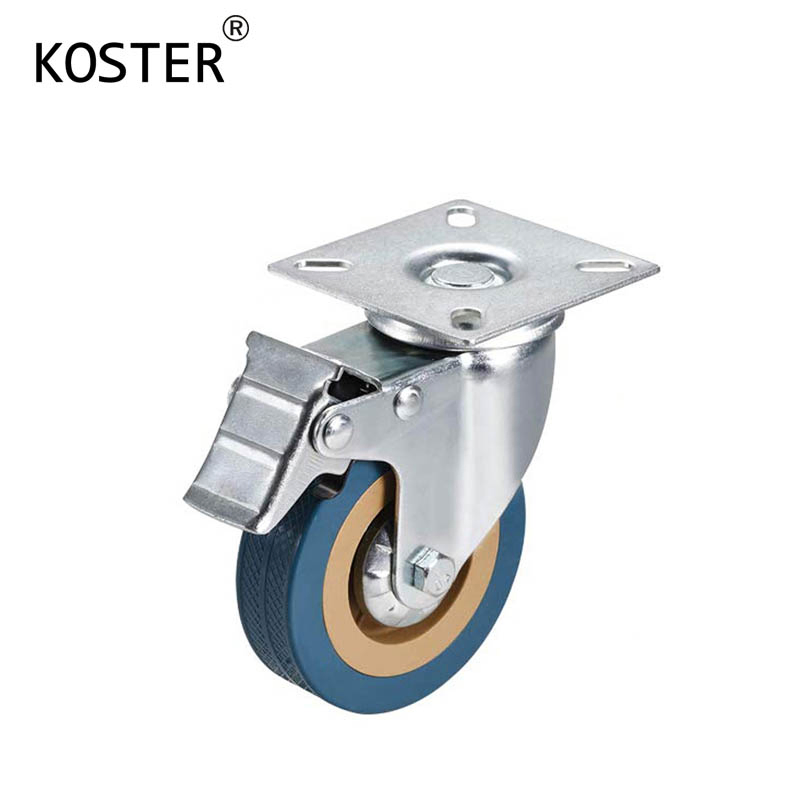 Carrello della spesa in plastica blu con ruota pivotante industriale e freno