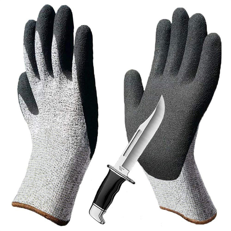 Guantes resistentes a cortes con revestimiento de nitrilo en palma arenosa y forro de HPPE de 13G, nivel 5/D, anti corte y a prueba de aceite