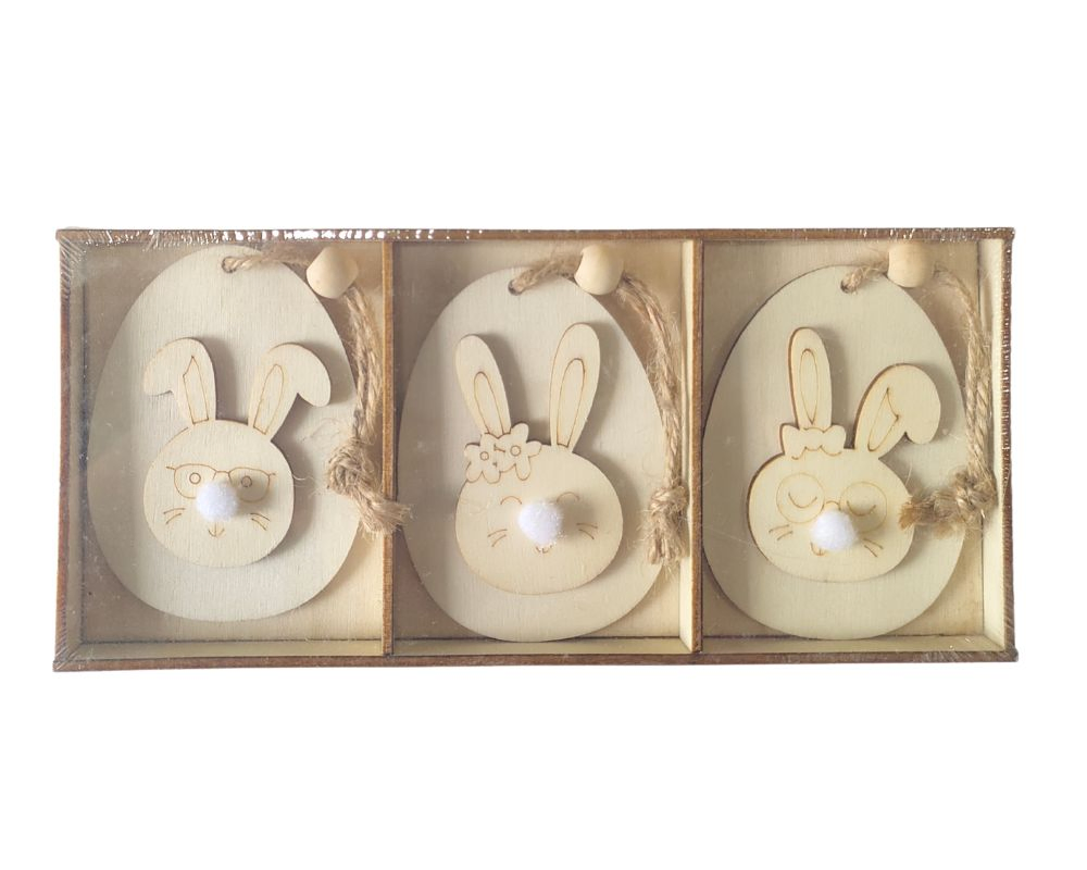 Easter Wooden Bunny Ornaments Laser Cut Wood Hanging Decorations for Tree