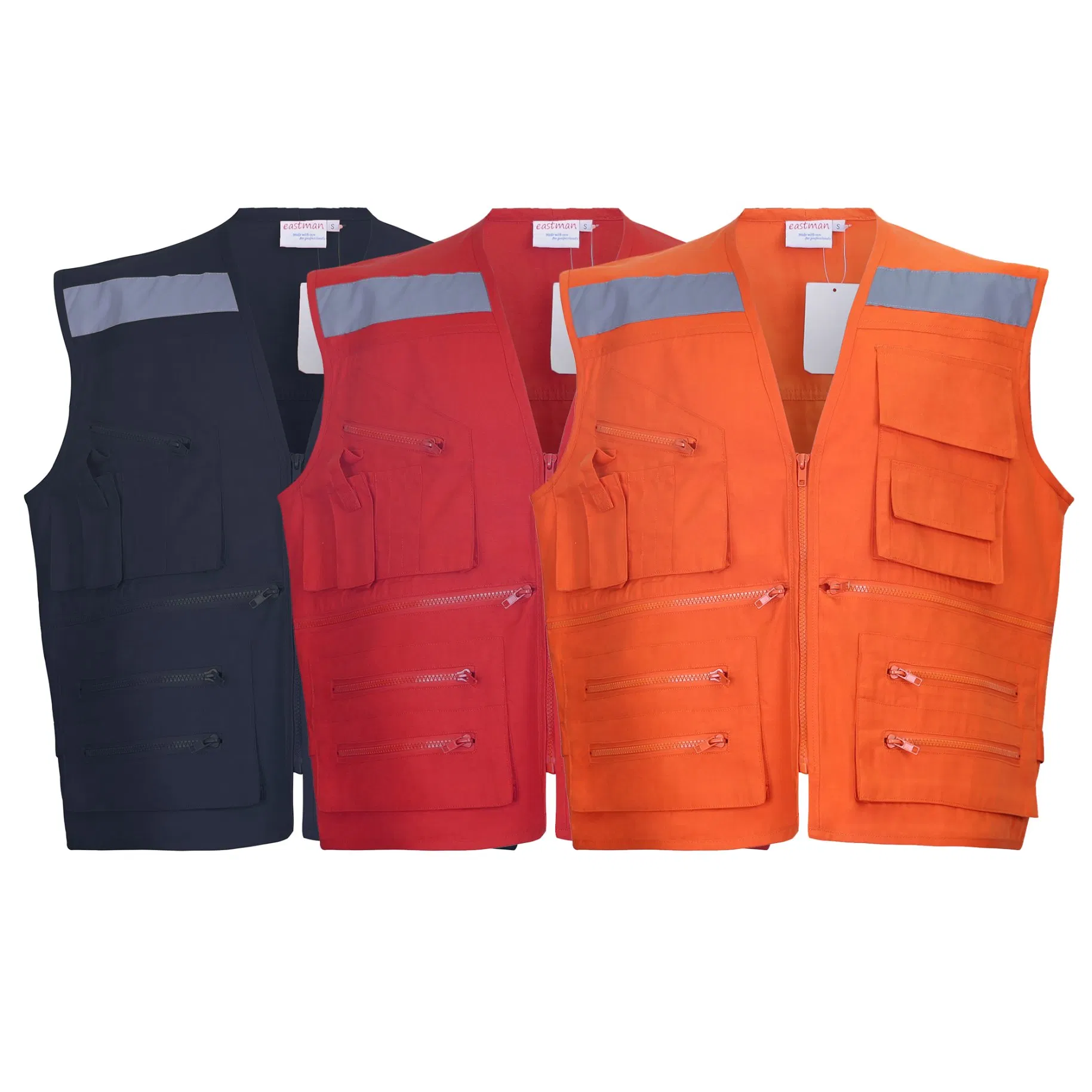 Workwear Hi-Vis Reflective Safety Vest with Multi-Pockets Polyester Fabric
