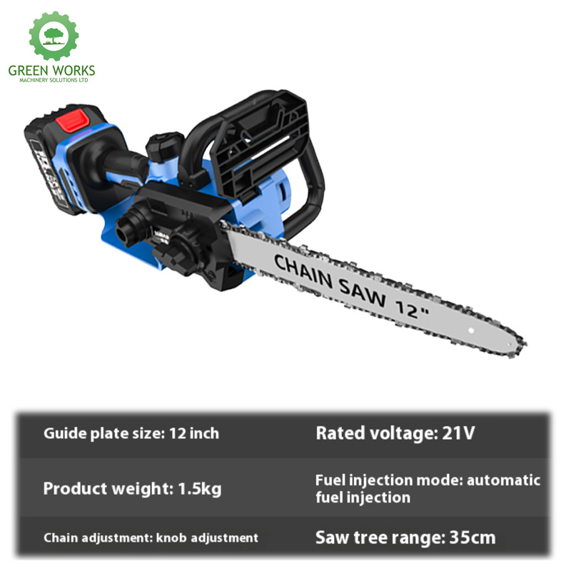 High Powered Portable Cordless Chainsaw with 12-Inch Chain and Bar for Wood Cutting and Tree Trimming