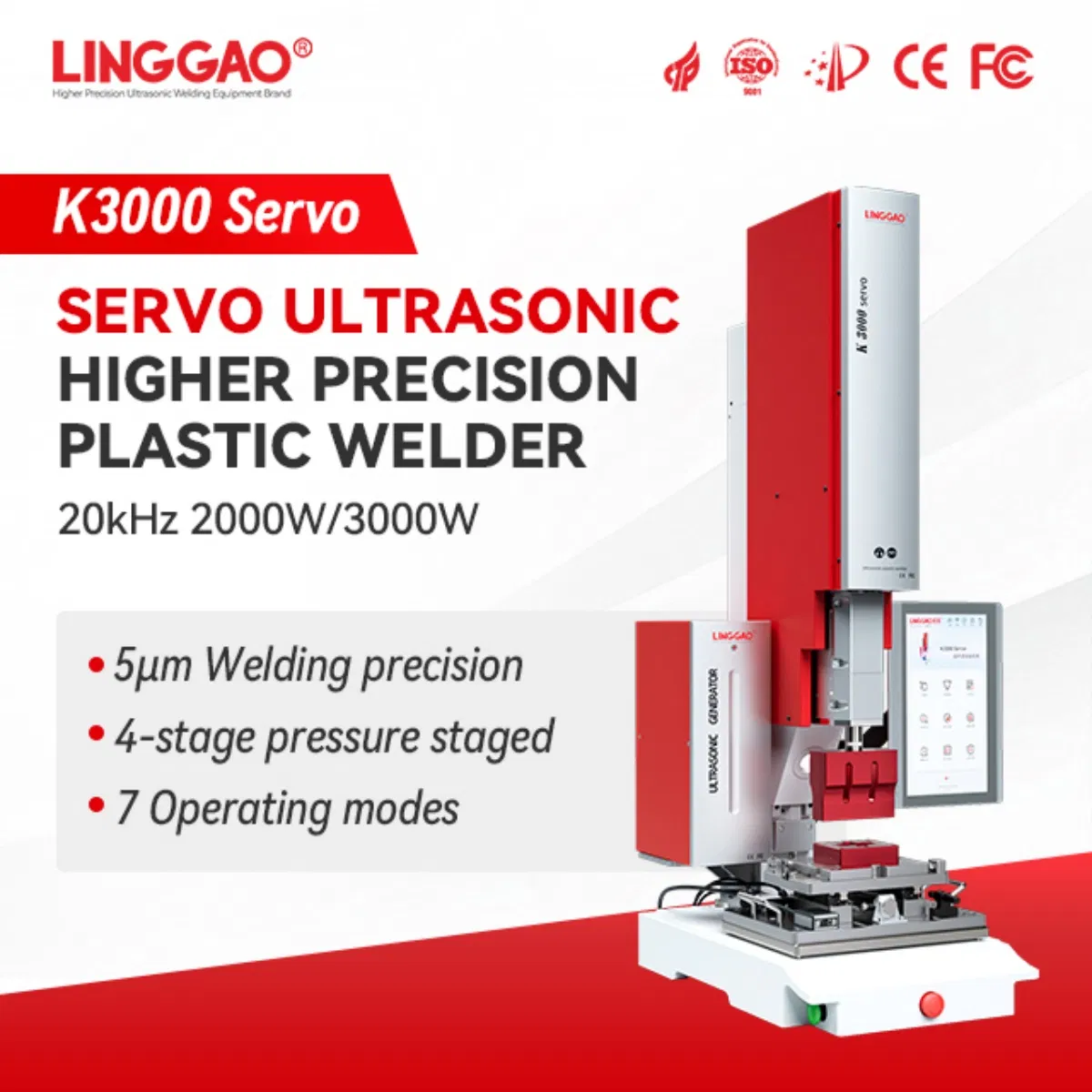 Linggao K3000 Servo 20kHz 2000W Macchina per saldatura a vibrazione ultrasonica in plastica per rivestimento piscina