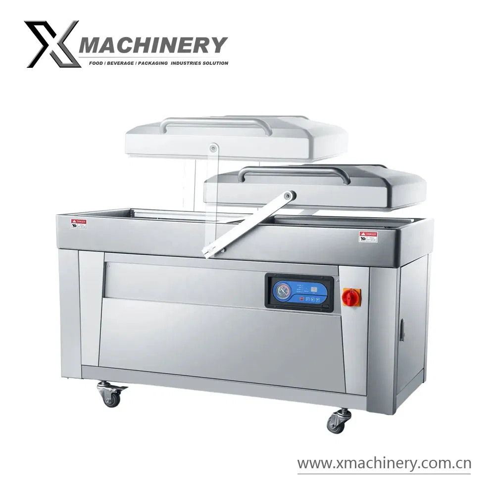 Automatic Double Chamber Fresh and Dry Fish Meat Chicken Rice Plastic Bag Forming Vacuum Packing Machine