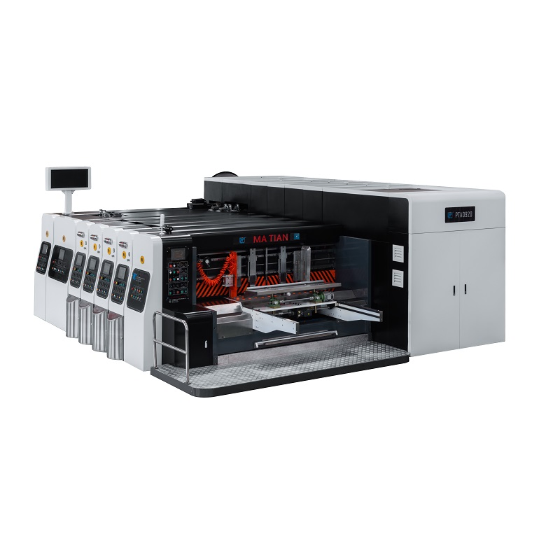 Macchina automatica flexografica per scatole di cartone ondulato con stampa, fustellatura, taglio e imballaggio